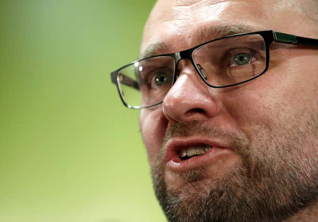 FILE - Richard Sulik, leader of the Freedom and Solidarity Party, addresses the media in reaction to the first preliminary results of the general elections at its party&#39;s headquarters in Bratislava, Slovakia, on March 5, 2016. Sulik leads his party to the upcoming early elections that are held in Slovakia on Oct. 30, 2023. (AP Photo/Petr David Josek, File)