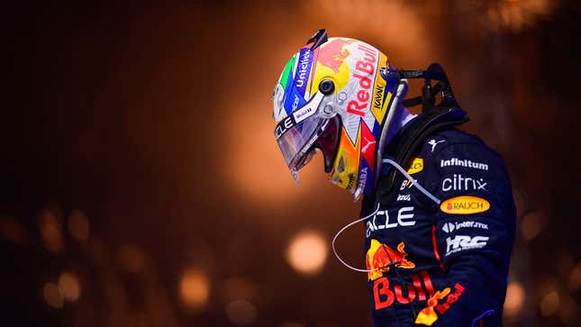 A photo of Sergio Perez in his Red Bull race gear at the Singapore Grand Prix. 