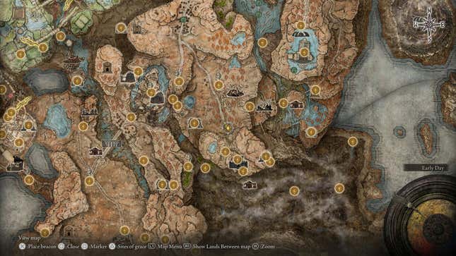 A screenshot of Elden Ring's map shows the location of the Repeating Crossbow.