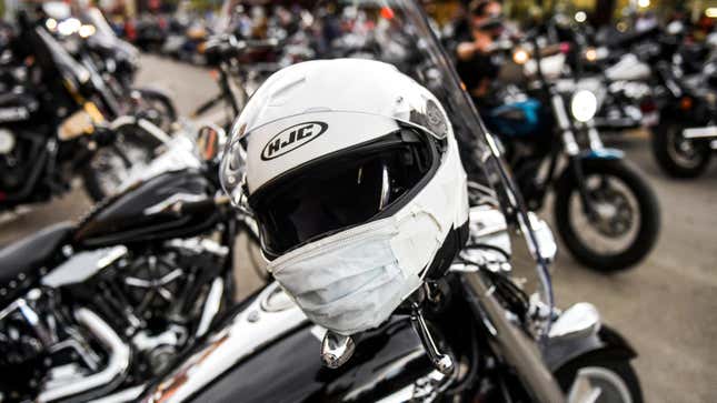 A HJC motorcycle helmet on a cruiser