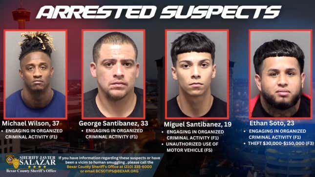 A screenshot from the sheriff's department video on facebook showing photos of the arrested suspects from Hellcat Mike's ring