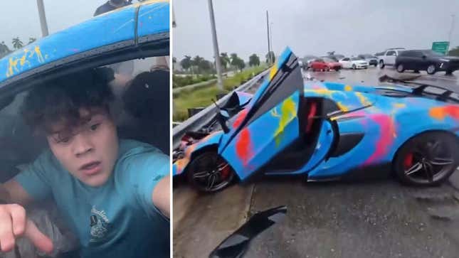 Image for article titled Guy Crashes 0,000 Sports Car While Streaming And Gets Banned For Life