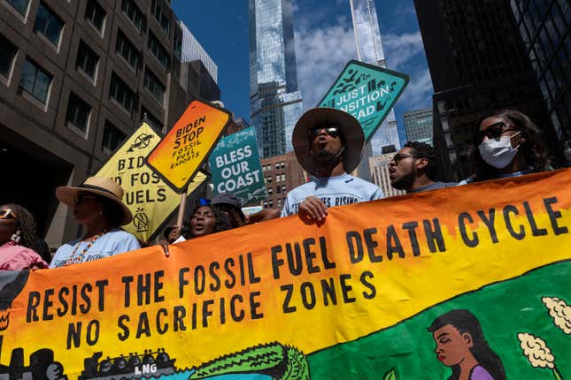 Thousands of activists, indigenous groups, students and others take to the streets of New York for the ‘March to End Fossil Fuels’ protest on September 17, 2023 in New York City. The rally and protest comes days before the United Nations Climate Ambition Summit brings world leaders to New York for the UN General Assembly.