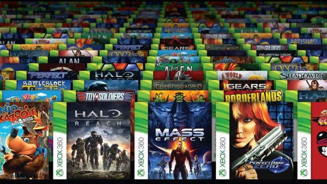 An image shows many Xbox 360 games. 