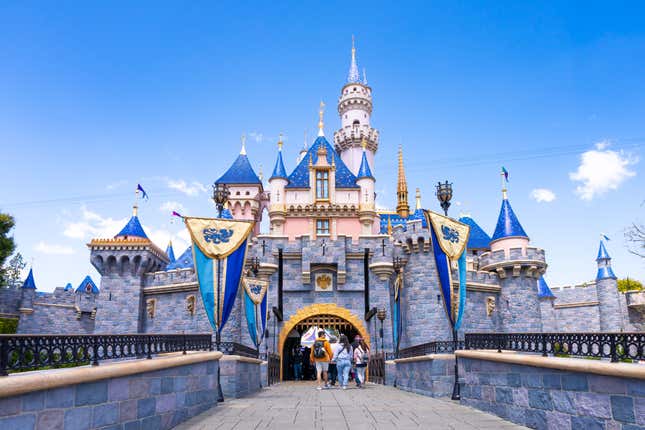 General views of Sleeping Beauty Castle at Disneyland on April 06, 2024 in Anaheim, California.