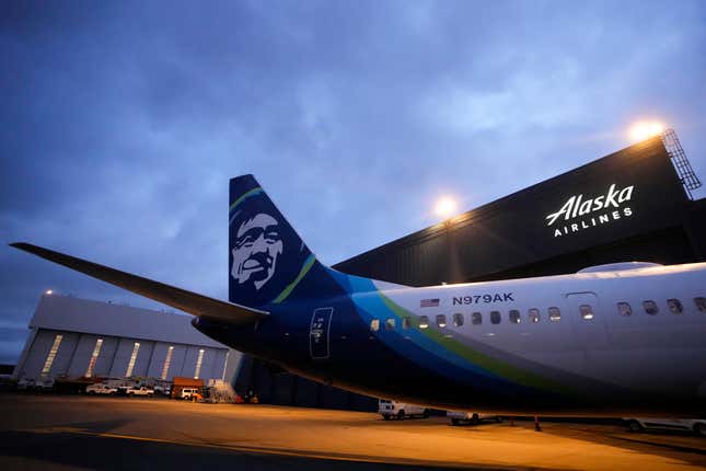 FILE - An Alaska Airlines Boeing 737 Max 9 awaits inspection at the airline&#39;s hangar at the Seattle-Tacoma International Airport, Jan. 10, 2024, in SeaTac, Wash. Alaska Airlines said Thursday, April 4, that Boeing paid the carrier $160 million in “initial compensation” for a panel that blew out of an Alaska Boeing 737 Max 9 jetliner in January. The airline said that it expects additional compensation, the terms of which it said are confidential. (AP Photo/Lindsey Wasson, File)