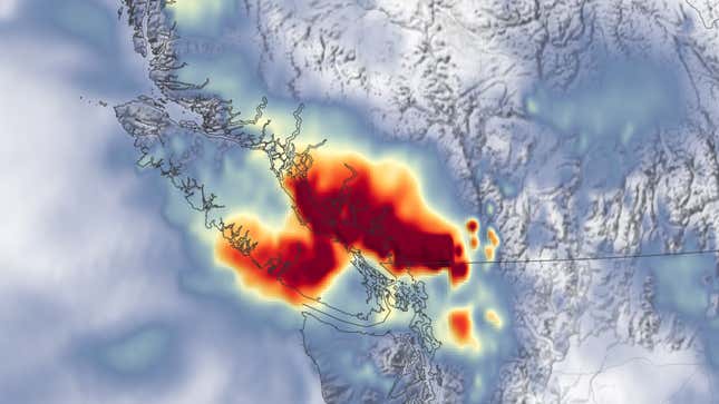 NASA satellites captured the heavy rain that blitzed the Pacific Northwest in mid-November, with areas in red picking up 10 inches (centimeters) or more of rain.