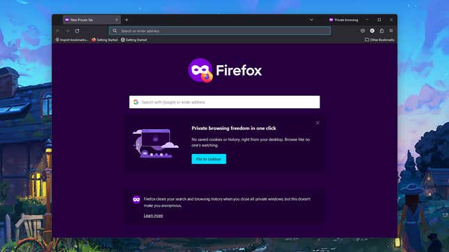 الانتقال إلى الخصوصية في Firefox.