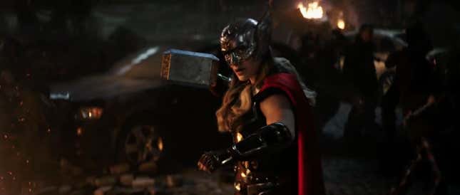 Natalie Portman as Thor/Jane Foster, wielding Mjolnir