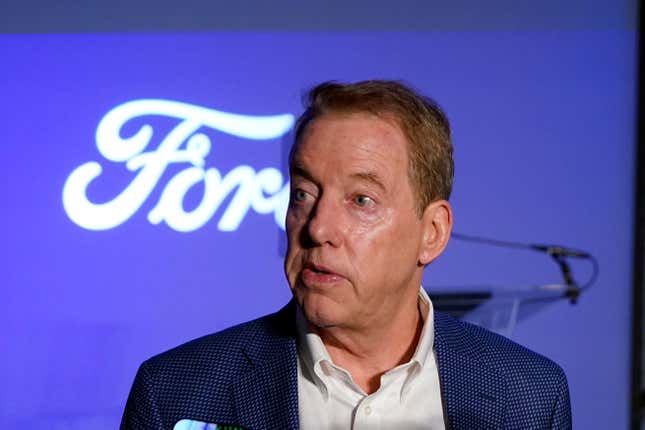 Ford Motor Company Executive Chairman Bill Ford is interviewed before delivering remarks on the future of American manufacturing, Monday, Oct. 16, 2023, in Dearborn, Mich. (AP Photo/Carlos Osorio)