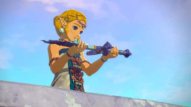 Princess Zelda holds a broken sword.