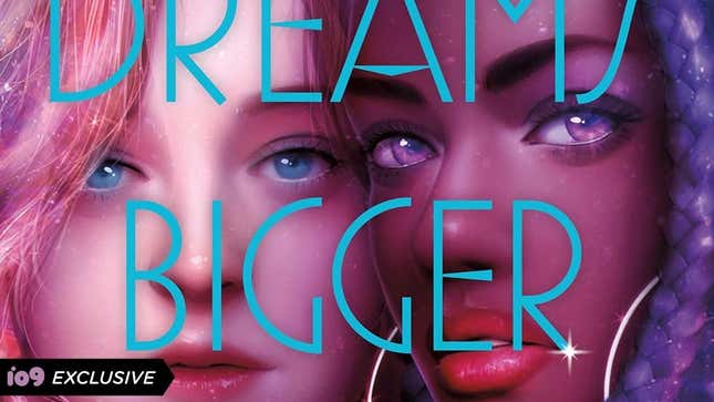 A crop of the cover of Dreams Bigger Than Heartbreak by Charlie Jane Anders, featuring a purple-hued illustration of two women's faces.