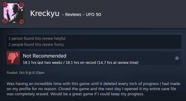 Image for article titled UFO 50&#39;s Retro Gaming Masterpieces, As Told By Steam Reviews