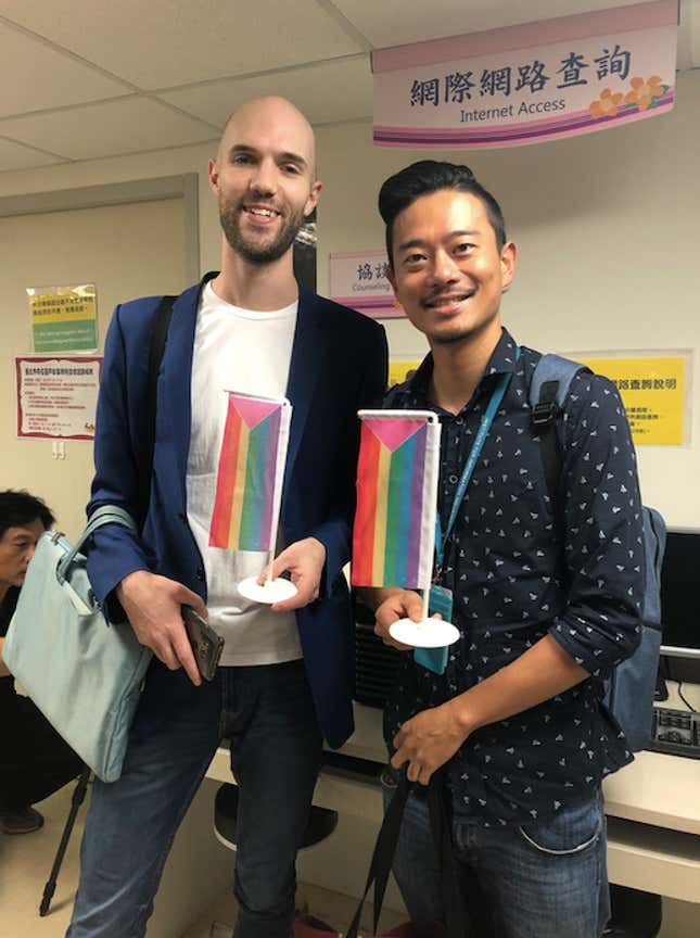 Nick van Halderen, left, and his husband Henry Chu.