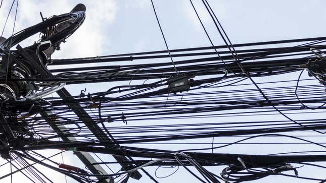 A photo of power lines in a Mexican town. 