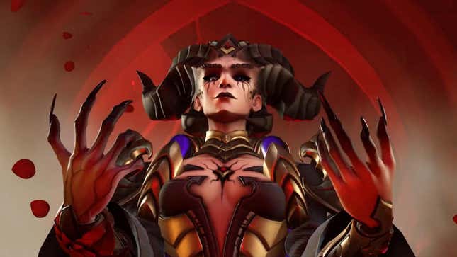 Overwatch character Moira appears in her Lilith skin.