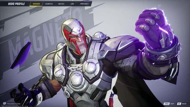 Magneto's main character profile screen.