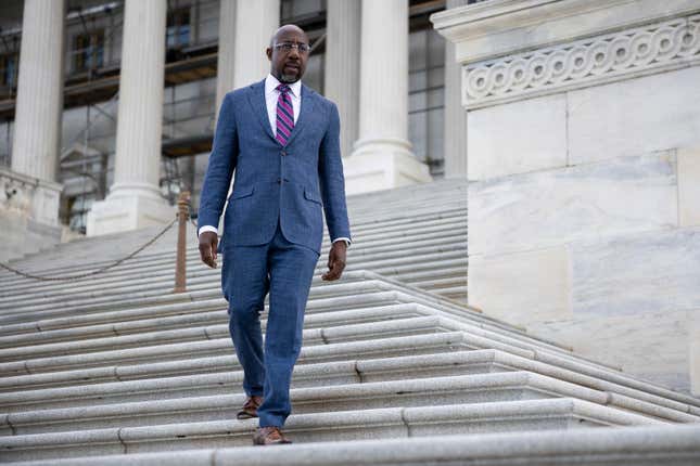 Sen. Raphael Warnock (D-Ga.) departs a vote at the U.S. Capitol Sept. 6, 2022.