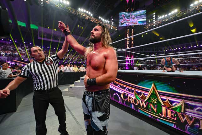 Seth Rollins is victorious over Bronson Reed during Crown Jewel at Mohammed Abdo Arena on November 2, 2024 in Riyadh, Saudi Arabia.