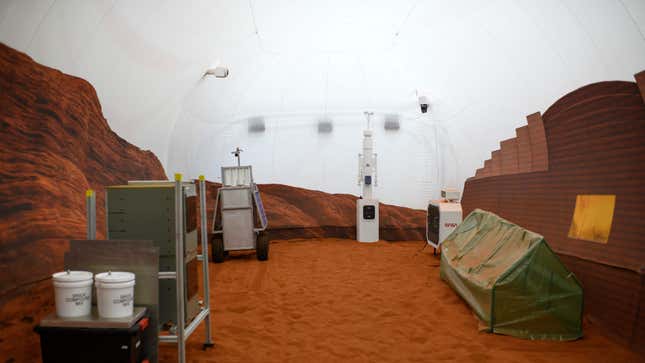 A simulated Mars exterior portion of the CHAPEA's Mars Dune Alpha at the Johnson Space center in Houston, Texas on April 11, 2023.