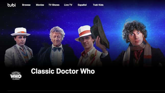 Classic Doctor Who homepage on Tubi