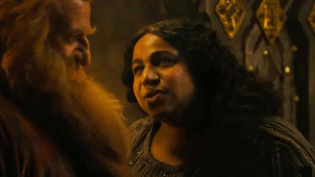 Disa (Sophia Nomvete) talking to her husband Durin IV (Owain Arthur) in the latest trailer for The Lord of the Rings: Rings of Power