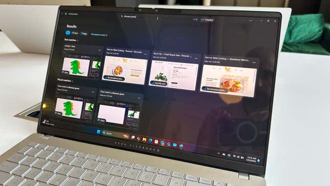 A photo of a Asus Vivobook showing the recall search feature