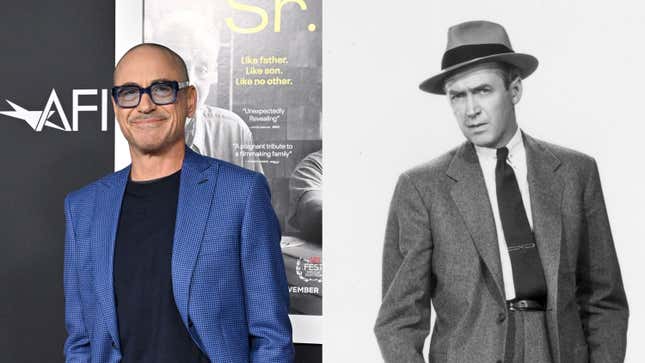 Robert Downey Jr., James Stewart in a promotional image for Vertigo