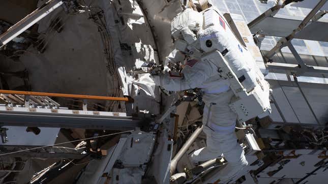 A photo of an astronaut carrying out work on the International Space Station.