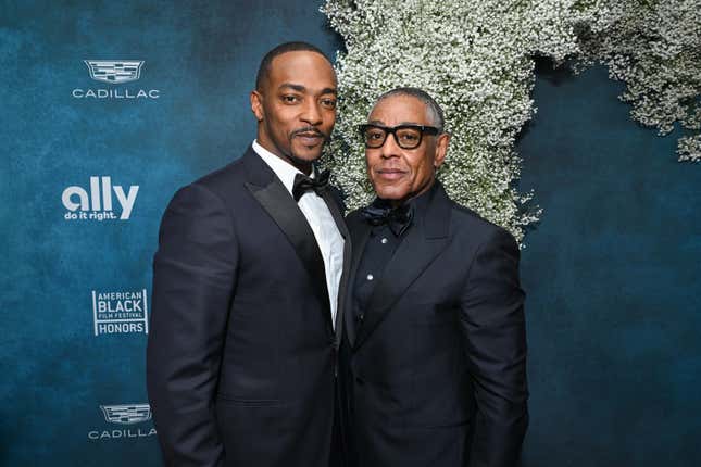 Anthony Mackie, left and Giancarlo Esposito at the 7th Annual American Black Film Festival Honors held at the SLS Hotel on February 17, 2025 in Los Angeles, California.