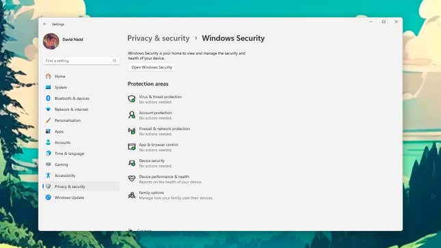 Windows Security looks after PC protection.