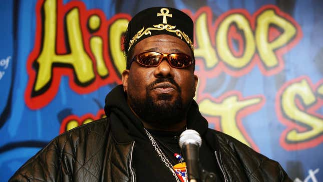 Afrika Bambaataa at a press conference announcing the launch of The Smithsonian’s “Hip-Hop Won’t Stop: The Beat, The Rhymes, The Life” on February 28, 2006 in New York City.