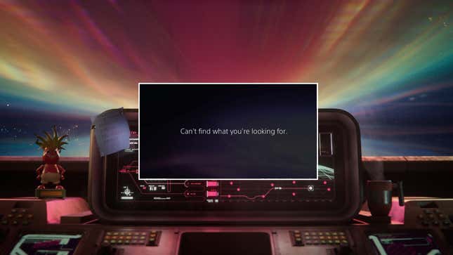 Concord's space ship screen shows a PSN error message