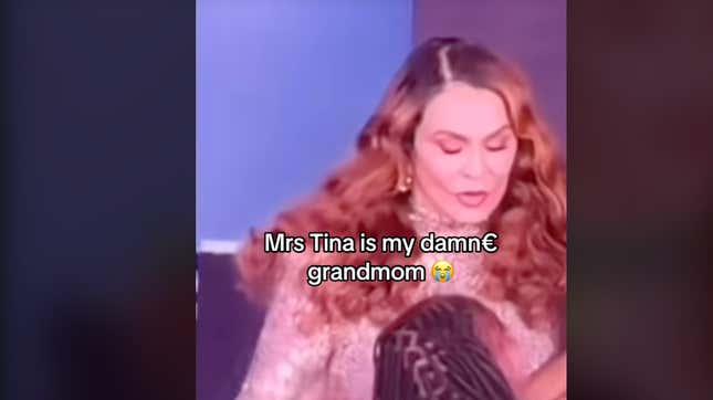 Image for article titled Tina Knowles Side-eyed Rumi On Stage and Black Folks Had Much To Say About That 'Old School Grandma' Glare