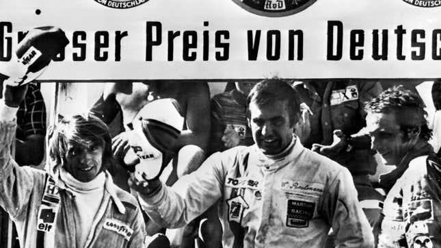 Carlos Reutemann after winning the 1975 German Grand Prix.