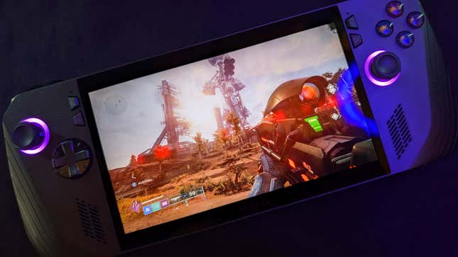 An Ally X portable gaming computer shows Destiny 2 on screen.