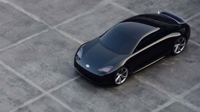 A render of the black Hyundai Prophecy all-electric sedan. 