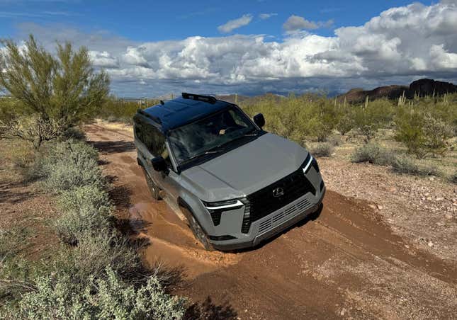 Front view of a grey 2024 Lexus GX 550 off-roading