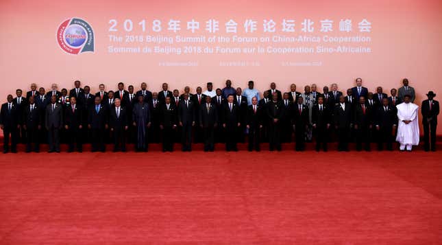 Chinese President Xi Jinping (front C) and African leaders stand together for a group photo during the Forum on China-Africa Cooperation (FOCAC) 2018 Beijing Summit in Beijing, China September 3, 2018.