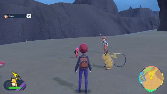 Shep and Raichu watch a Pokemon battle.