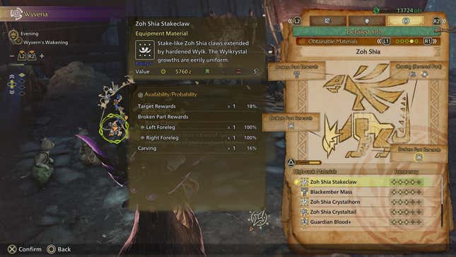 Zoh Shia’s obtainable materials screen, highlighting how to get the Zoh Shia Stakeclaw.