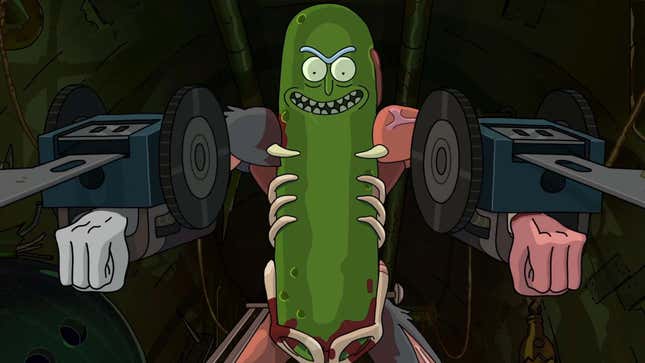 An image shows Pickle Rick from Rick and Morty. 