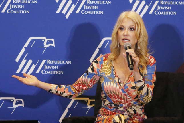 Kellyanne Conway, former senior adviser to former US President Donald Trump, speaks during the Republican Jewish Coalition (RJC) Annual Leadership Meeting in Las Vegas, Nevada, US, on Saturday, Nov. 19, 2022. 