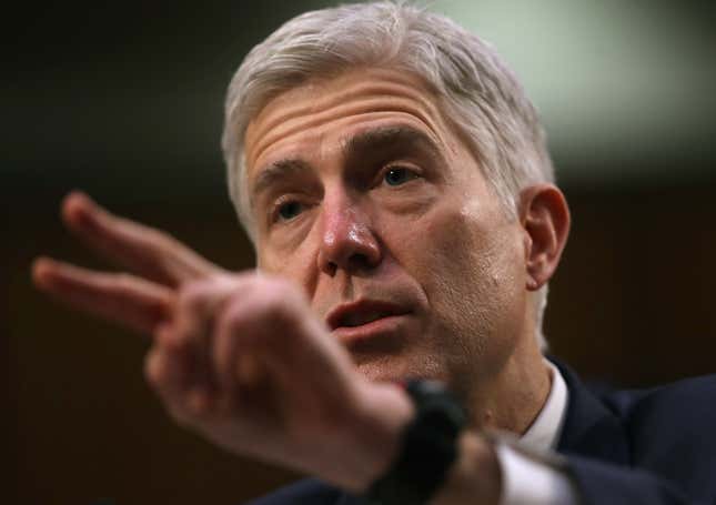 WASHINGTON, DC - MARCH 22: Judge Neil Gorsuch testifies during the third day of his Supreme Court confirmation hearing before the Senate Judiciary Committee in the Hart Senate Office Building on Capitol Hill, March 22, 2017 in Washington. Gorsuch was nominated by President Donald Trump to fill the vacancy left on the court by the February 2016 death of Associate Justice Antonin Scalia.