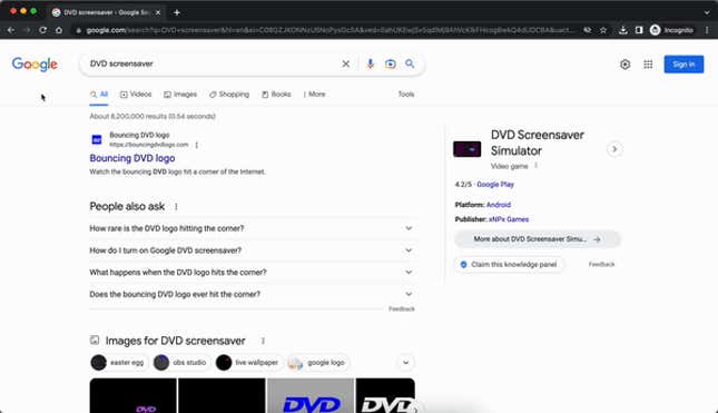Google DVD Screensaver Trick 