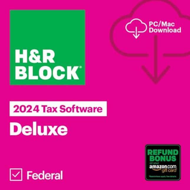 Image for article titled H&amp;R Block Tax Software Deluxe 2024 Win/Mac with Refund Bonus Offer (Amazon Exclusive) [PC/Mac Online Code], Now 19% Off