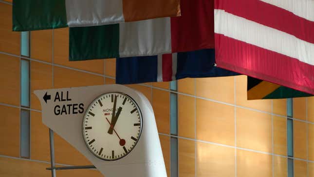 A clock at Logan International Airport