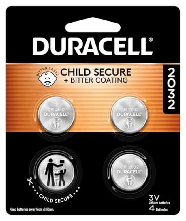 Image for article titled Duracell 2032 Lithium Battery. 4 Count Pack. Child Safety Features. Compatible with Apple AirTag, Now 12% Off