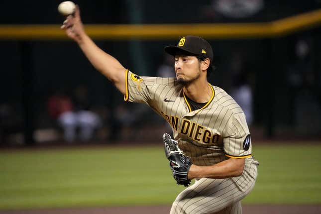 Matt Carpenter of the San Diego Padres hits two-RBI double against the  Arizona Diamondbacks during