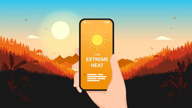 An illustration of a heat alert on someone's phone.